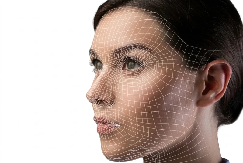 Photogrammetric wireframe over a human face