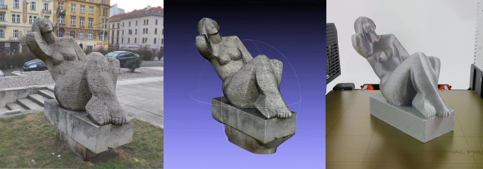 A sculpture, its digital scan, and a physical reproduction